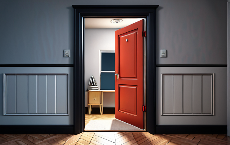 ** A stylized graphic representing a backdoor in a house, symbolizing a vulnerability in software security. Emphasis on the feeling of surprise and concern regarding data privacy.
**