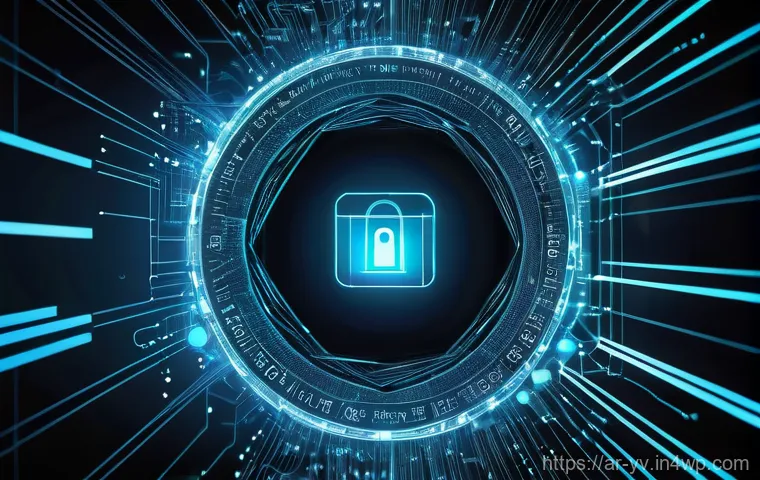 암호화 프로토콜을 통한 안전한 커뮤니케이션 방법 - "A visually compelling abstract representation of digital security. A luminous, intricate network of...